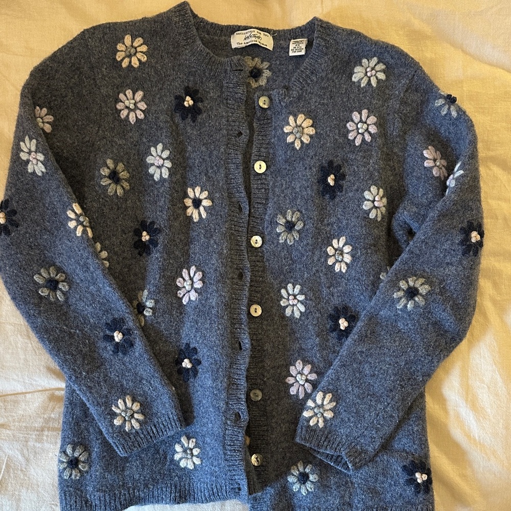 Vintage Wool Lord & Taylor Crochet Flower Cardigan